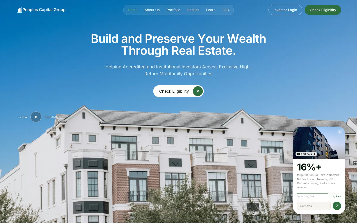 Peoples Capital Group home page on desktop